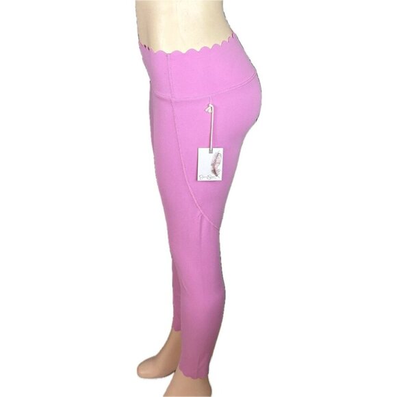 Jessica Simpson XL Pink Stretch High Waist Scallop Edge Waistband Crop Leggings - Picture 3 of 6